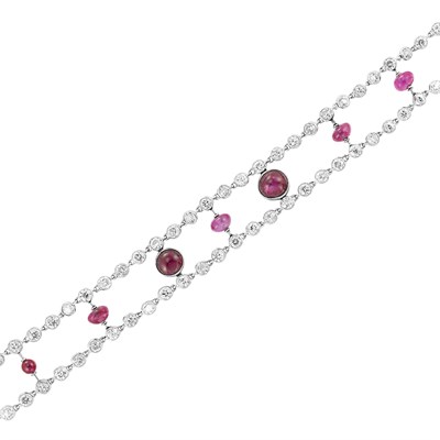 Lot 288 - Platinum, Diamond, Cabochon Ruby and Ruby Bead Bracelet