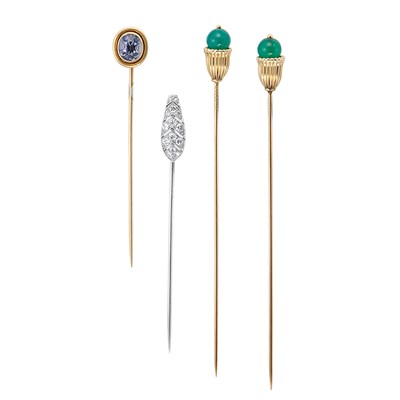 Lot 277 - Two Stick Pins and Pair of Hat Pins
