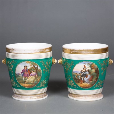 Lot 443 - Pair of French Porcelain Cachepots Height 7...