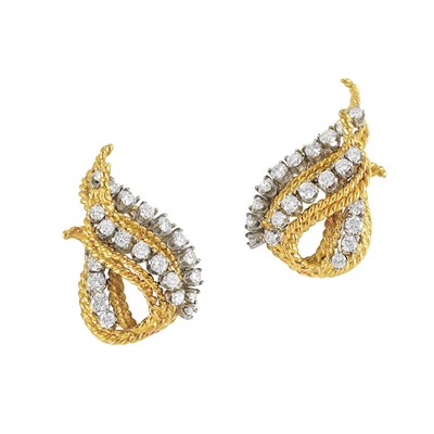 Lot 173 - Pair of Gold and Diamond Earclips