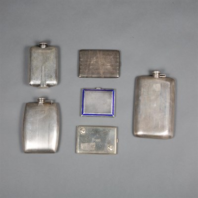 Lot 336 - Four Sterling Silver Flasks; Together with a...