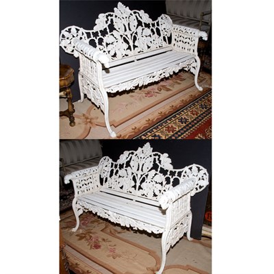 Lot 129 - Pair of Victorian Style Painted Iron Benches...