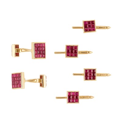 Lot 269 - Gold and Invisibly-Set Ruby Dress Set, Aletto Bros.