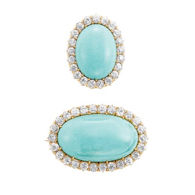 Lot 48 - Antique Gold, Turquoise and Diamond Ring and Brooch