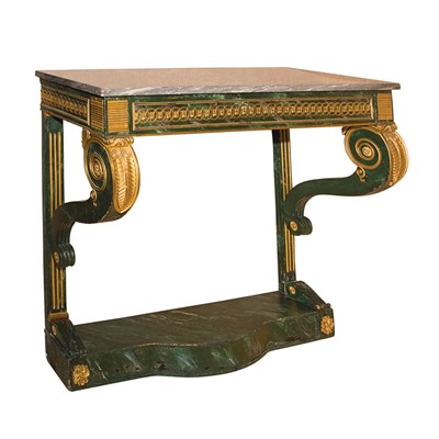 Lot 392 - Empire Style Marble Top Green Painted Console...