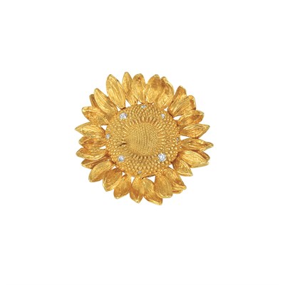 Lot 212 - Gold and Diamond Sunflower Brooch, Asprey