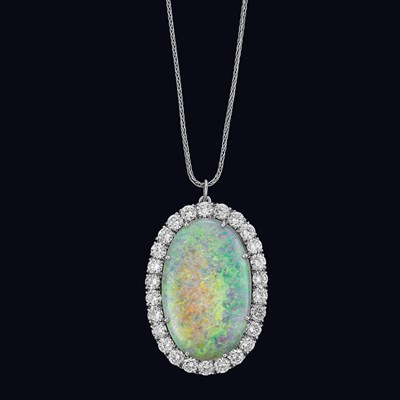 Lot 319 - Platinum, Opal and Diamond Pendant with Chain
