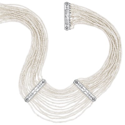 Lot 619 - Belle Epoque Sixteen Strand Pearl, Platinum and Diamond Necklace