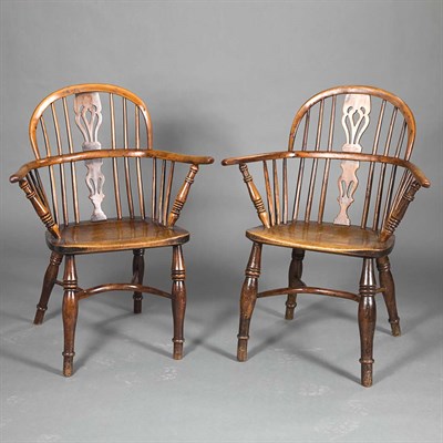 Lot 112 - Pair of Windsor Style Oak Armchairs