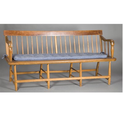 Lot 114 - Windsor Style Oak Bench Length 6 feet.