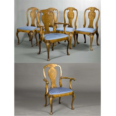 Lot 116 - Set of Six Queen Anne Style Walnut Dining...