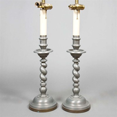 Lot 126 - Pair of George III Style Pewter Candlesticks...
