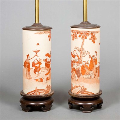 Lot 127 - Pair of Japanese Porcelain Lamps Height 14...