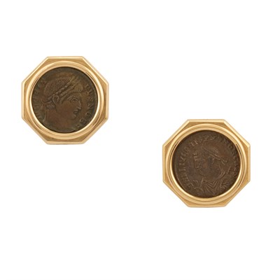 Lot 361 - Pair of Gold and Ancient Coin Earclips, Bulgari