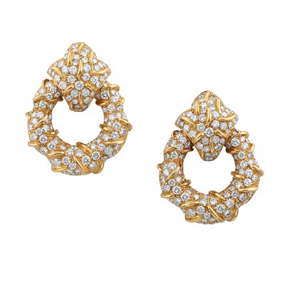 Lot 466 - Pair of Gold and Diamond Doorknocker Earclips
