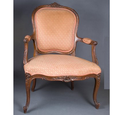 Lot 141 - Pair of Louis XV Style Walnut Fauteuils