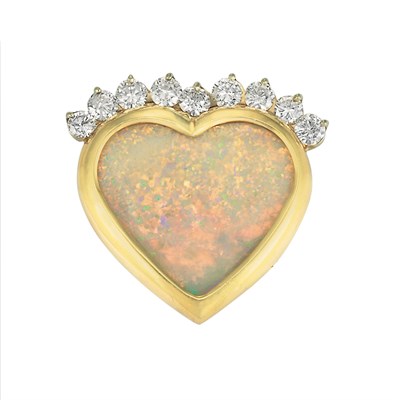 Lot 25 - Gold, Opal and Diamond Heart Brooch