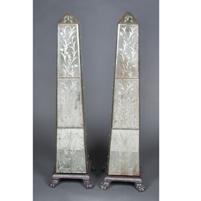 Lot 455 - Pair of Mirrored Obelisks Height 37 inches.