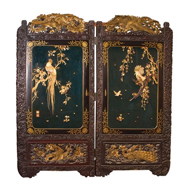 Lot 151 - Japanese Inlaid Lacquered Two-Panel Screen...