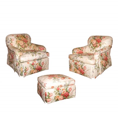 Lot 473 - Pair of Chintz Upholstered Club Chairs and...