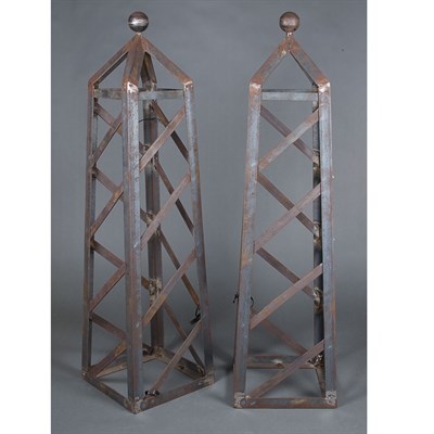 Lot 472 - Pair of Iron Garden Obelisks Height 39 inches.