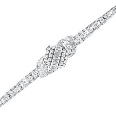 Lot 450 - Platinum and Diamond Bracelet-Watch
