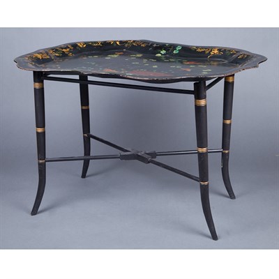 Lot 299 - Victorian Style Papier Mache Tray on Stand...