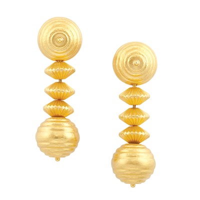 Lot 504 - Pair of Hammered Gold Pendant-Earrings, Ilias Lalaounis