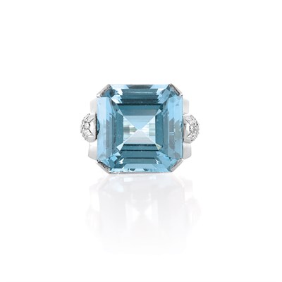 Lot 625 - Platinum, Aquamarine and Diamond Ring