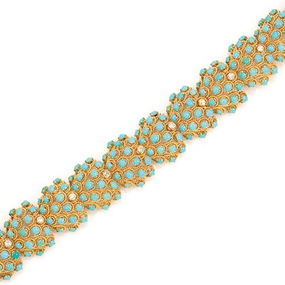 Lot 599 - Gold and Turquoise Bracelet