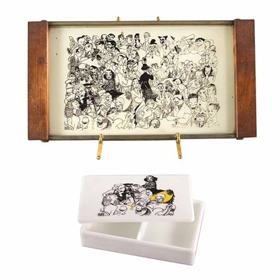 Lot 223 - Al Hirshfeld Glass Cigarette Box and Glass and...