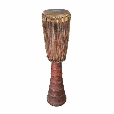 Lot 228 - Painted Wood and Leather Tribal Drum Height 53...