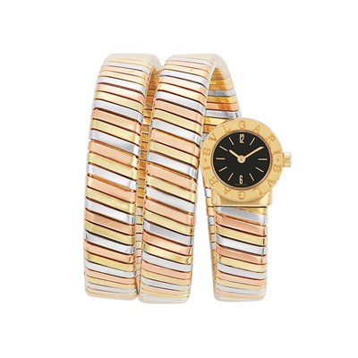 Lot 362 - Tricolor Gold Bracelet-Watch, Bulgari