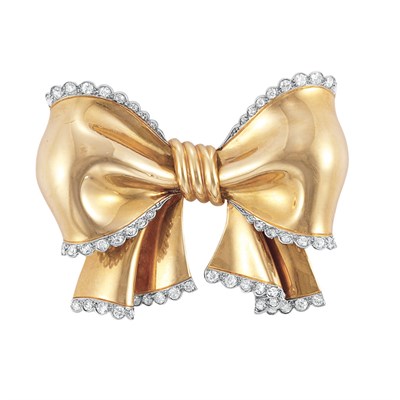 Lot 480 - Gold, Platinum and Diamond Bow Brooch, Van Cleef & Arpels