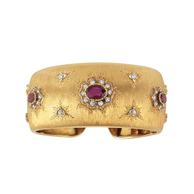 Lot 106 - Gold, Garnet and Diamond Cuff Bangle Bracelet