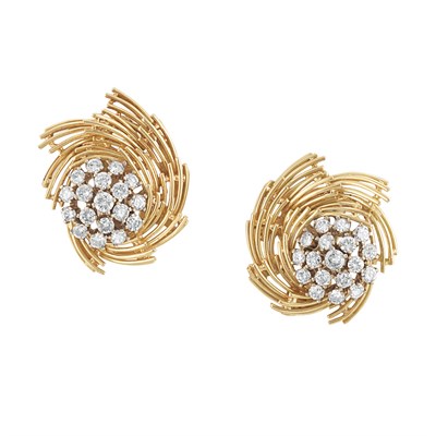 Lot 344 - Pair of Gold and Diamond Earclips