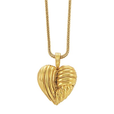 Lot 20 - Gold Heart Pendant with Foxtail Chain Necklace, Tiffany & Co.