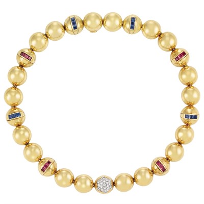 Lot 430 - Gold, Diamond, Ruby and Sapphire Necklace