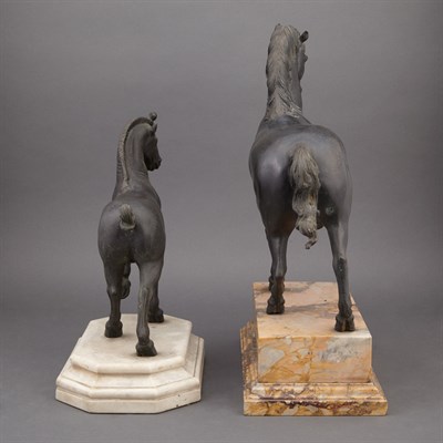 Lot 686 - Two Black Patinated Bronze Figures of Horses...