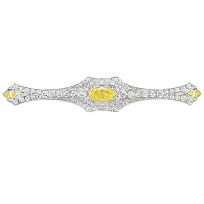 Lot 541 - Edwardian Platinum, Fancy Vivid Yellow and Fancy Intense Yellow Diamond and Diamond Brooch