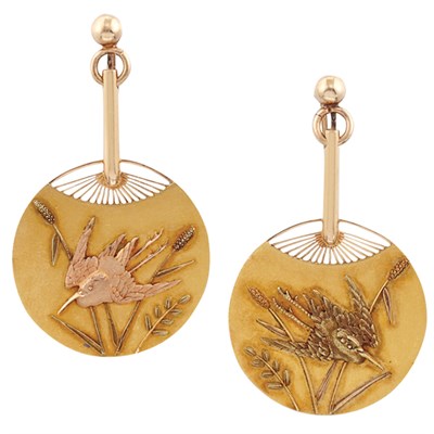 Lot 643 - Pair of Antique Two-Color Gold Pendant-Earclips, Tiffany & Co.