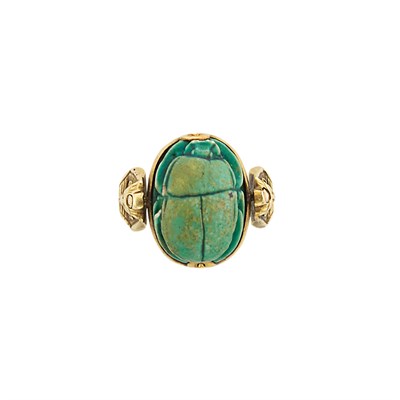 Lot 50 - Egyptian Revival Gold and Faience Scarab Ring