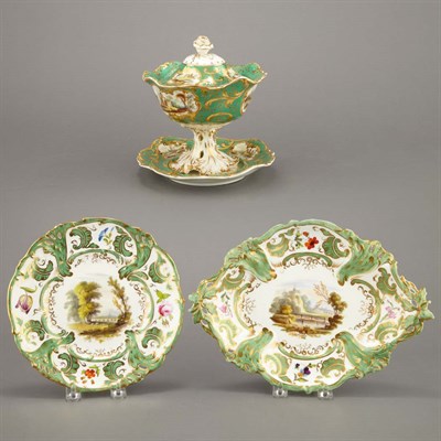 Lot 395 - English Landscape Decorated Porcelain Dessert...