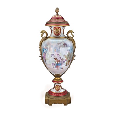 Lot 613 - Sevres Style Gilt-Bronze Mounted Porcelain Urn...