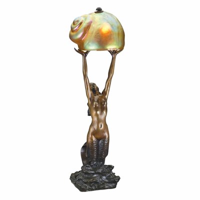 Lot 432 - Art Nouveau Style Bronze and Iridescent Glass...
