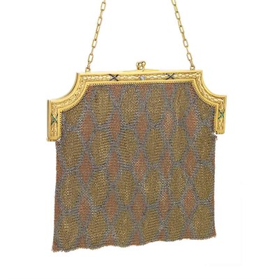 Lot 635 - Antique Two-Color Gold, Platinum, Diamond and Sapphire Mesh Purse