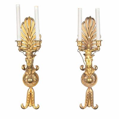 Lot 137 - Pair of Empire Style Gilt-Metal Two-Light...
