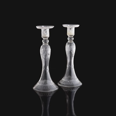 Lot 205 - Pair of Cut Glass Candlesticks Height 12 inches.
