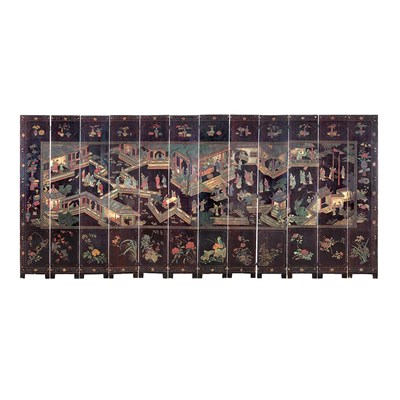 Lot 445 - Chinese Lacquered Twelve-Panel Screen...