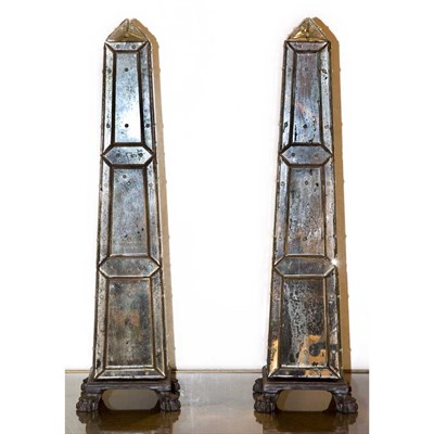 Lot 303 - Pair of Mirrored Obelisks on Stands Height 36...